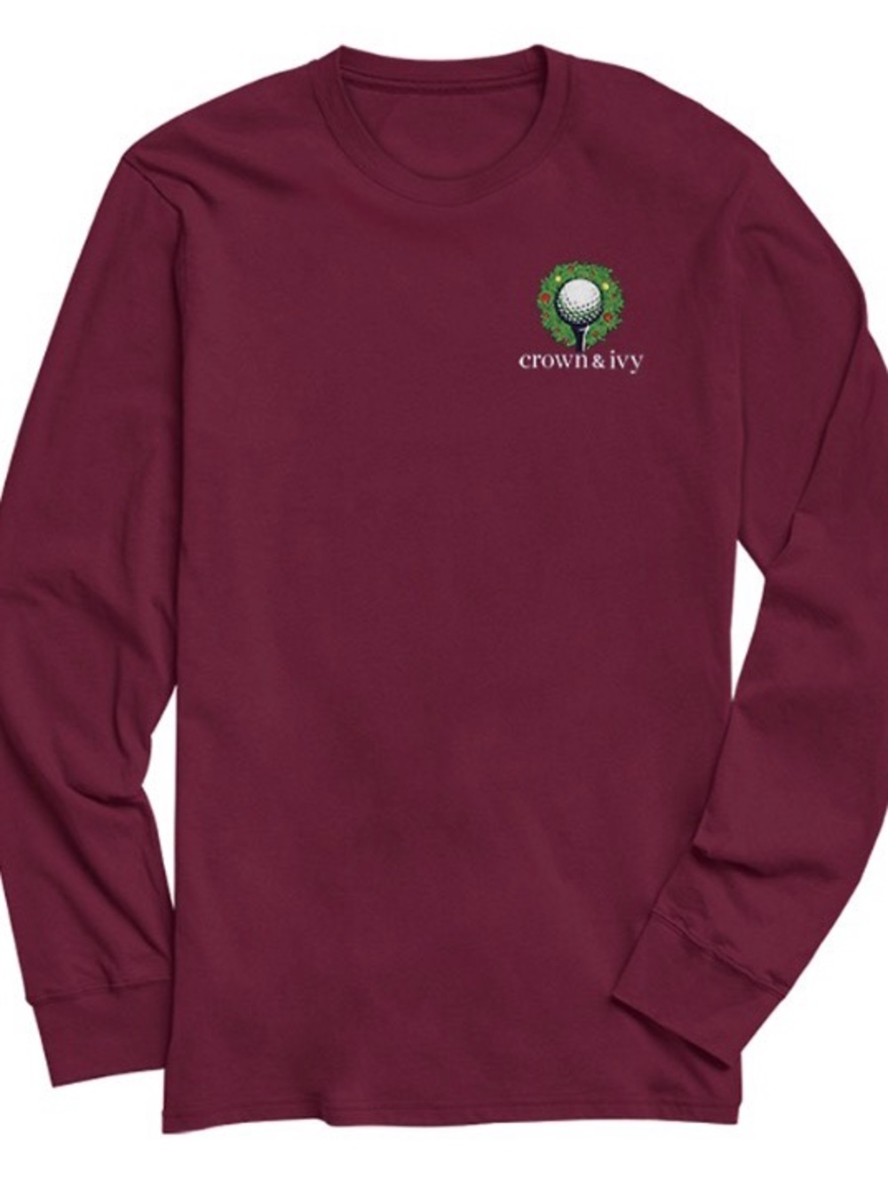 Crown & Ivy Men's Long-Sleeve Crewneck Golf Cart long sleeve shirt - Maroon